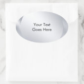 お好きなテキストを入れてメタリックシルバーの外観に 楕円形シール (バッグ)