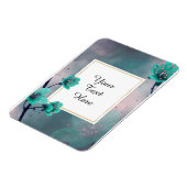 お好きなテキスト - 水色の花のデザインをカスタマイズ マグネット (左側)