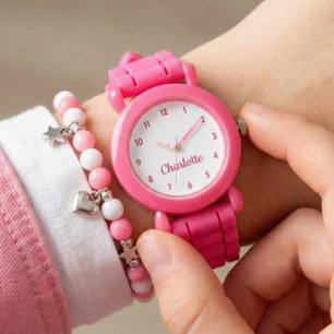 お好きな名前を入れた女の子のピンクのカスタムウォッチ 腕時計