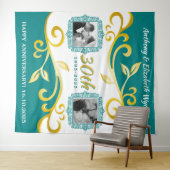 お好きな結婚記念日に写真を追加 ティール ゴールド タペストリー (インサイチュ(横))