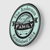 お好きな色で家族名を入れたレトロスタイル ラージ壁時計 (傾斜)