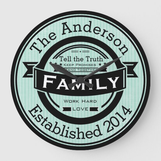 お好きな色で家族名を入れたレトロスタイル ラージ壁時計 (正面)