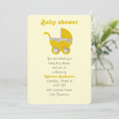 お好きな色に合わせて、黄色のベビーカーと白いリボン 招待状 (スタンド正面)