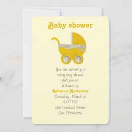 お好きな色に合わせて、黄色のベビーカーと白いリボン 招待状