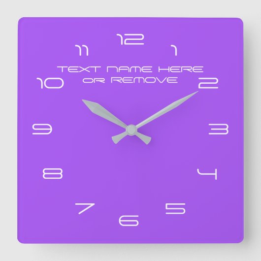 お好きな色のテキストナンバー フォント パーソナライズド モダン スクエア壁時計 (正面)