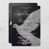 お好きな花を飾った白い結婚式の鳩を作成 招待状 (正面/裏面)