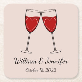 お好みのカラーワイングラス&ハート結婚ズ スクエアペーパーコースター