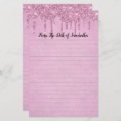 お好みの名入れができるドリッピンググリッター ピンクライナー付き 便箋 (正面/裏面)