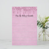 お好みの名入れが可能なドリッピンググリッター ピンク ライン ノート 便箋 (スタンド正面)