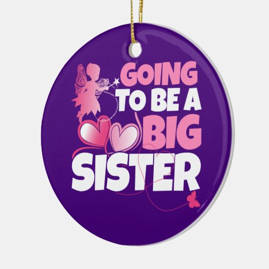 お姉さんになる – ピンクの妖精のハート セラミックオーナメント (左)