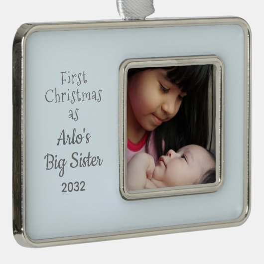 お姉さんのお名前の写真としてクリスマス1回目 シルバープレートフレームオーナメント (右)