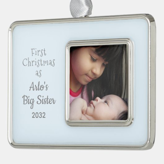 お姉さんのお名前の写真としてクリスマス1回目 シルバープレートフレームオーナメント (左)