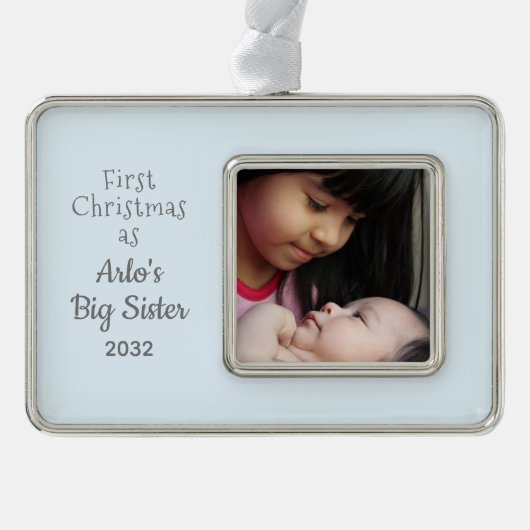 お姉さんのお名前の写真としてクリスマス1回目 シルバープレートフレームオーナメント (正面)