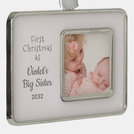 お姉さんのお名前の写真としてクリスマス1回目 シルバープレートフレームオーナメント (右)
