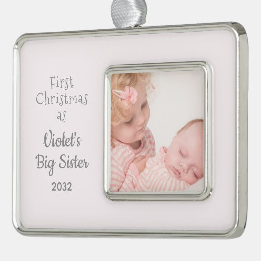 お姉さんのお名前の写真としてクリスマス1回目 シルバープレートフレームオーナメント (左)