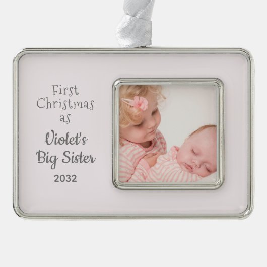 お姉さんのお名前の写真としてクリスマス1回目 シルバープレートフレームオーナメント (正面)