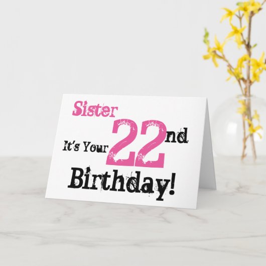 お姉さんの22回目の誕生日の挨拶は黒、ピンク。 カード (黄色い花)