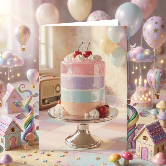 お姉さんへのパステルカラーのケーキの誕生日カード カード