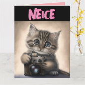 お姉さんへの可愛い猫の誕生日カード カード (黄色い花)