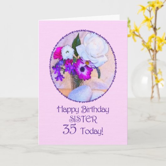 お姉さん35歳の絵を描花の誕生日。 カード (黄色い花)