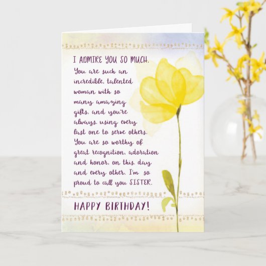 お姉さん、お誕生日おめでとう。あなたをとても尊敬しています。 カード (黄色い花)