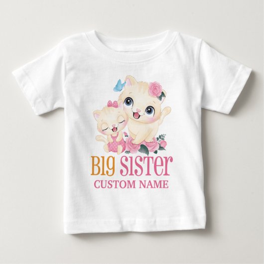 お姉さん カラフル モノグラム と かわいい猫 ベビーTシャツ (正面)