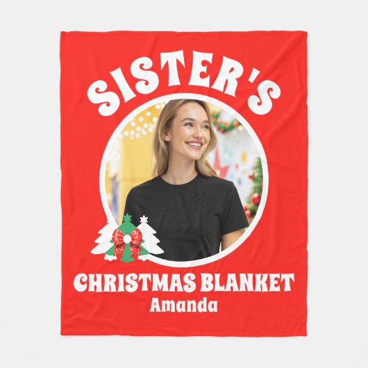 お姉さん+妹・姉妹の写真のクリスマス フリースブランケット (正面)