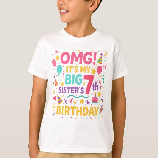 お姉さん 7歳の誕生日 かわいい虹楽しい7歳  Tシャツ (正面)