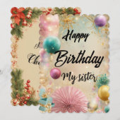 お姉ちゃん、お誕生日おめでとうカード 招待状 (正面/裏面)