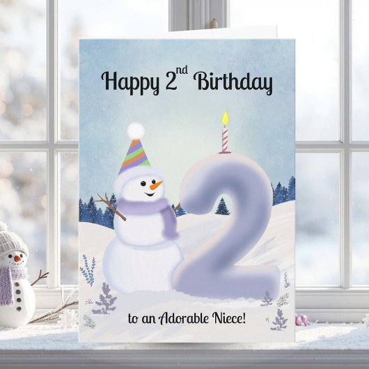 お姪の2歳の誕生日おめでとう スノーマン ビルディング カード