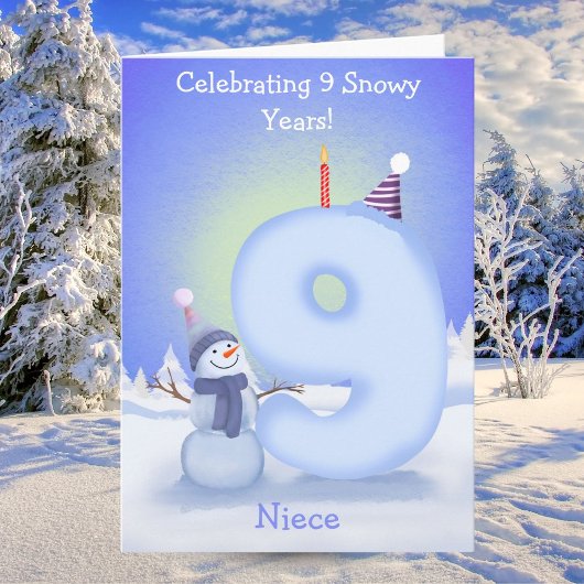 お姪の9歳の誕生日おめでとう 雪だるま作り カード