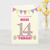 お姪様の14歳の誕生日プリムラガーランドカード カード (黄色い花)