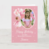 お姫様と風船の誕生日カード 1枚の写真入り カード (正面)