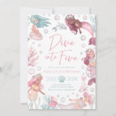 お姫様に変身！ 編集可能なマーメイドの5歳誕生日パーティー招待状 プリント 招待状 (正面)