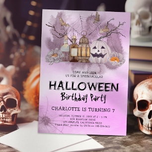 お姫様のためのゴージャスなピンクのハロウィン誕生日パーティー 招待状