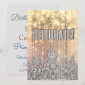 お姫様のためのゴールドとシルバーの王冠パーティー 招待状 (正面/裏面)