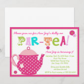 お姫様のためのティーパーティー誕生日招待状 & ドーリー 招待状 (正面/裏面)