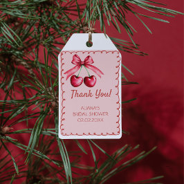 お姫様のようなキュートなリボンチェリーの付いたウェディングシャワーのお祝い ギフトタグ