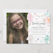 お姫様のようなスリープオーバー誕生日パーティーの写真 招待状 (正面)