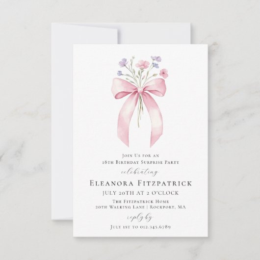 お姫様のような18歳の誕生日パーティーの招待状 招待状 (正面)