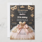 お姫様のチュチュ ブラック ゴールド シック マスカレード 50歳の誕生日 招待状 (正面)