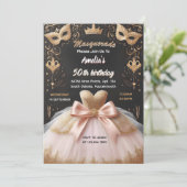 お姫様のチュチュ ブラック ゴールド シック マスカレード 50歳の誕生日 招待状 (スタンド正面)