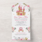 お姫様のピンクの城のベビーシャワー オールインワン招待状 (内側)