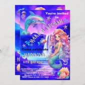 お姫様のマーメイド！魔法の滝の誕生日 招待状 (正面/裏面)