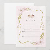 お姫様の水彩花イラストがかわいい招待状を埋めよう 招待状 (正面/裏面)