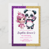 お姫様の誕生日かわいいパンダ 招待状 (正面)