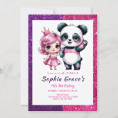 お姫様の誕生日かわいいパンダ 招待状 (正面)