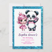 お姫様の誕生日かわいいパンダ 招待状 (正面)