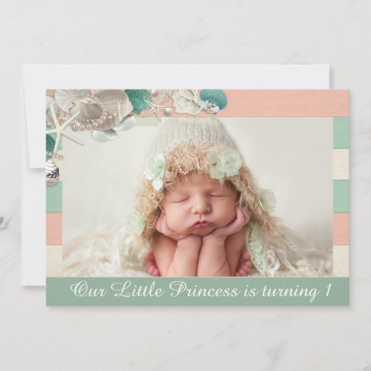 お姫様の誕生日にかわいい海王室のの貝の子 招待状 (正面)