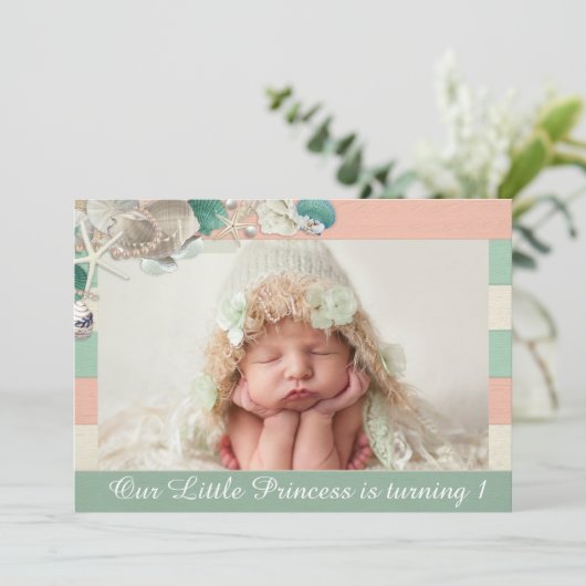 お姫様の誕生日にかわいい海王室のの貝の子 招待状 (スタンド正面)